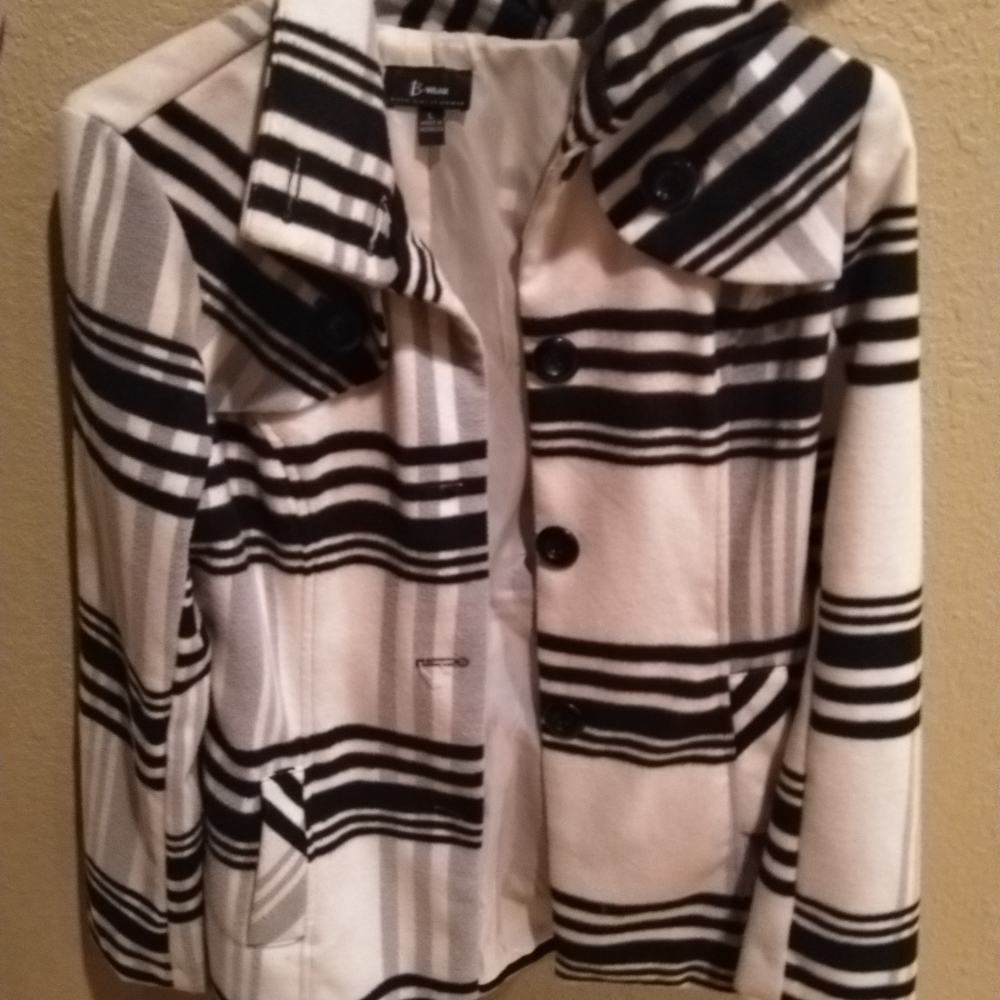 Cream and black pea coat